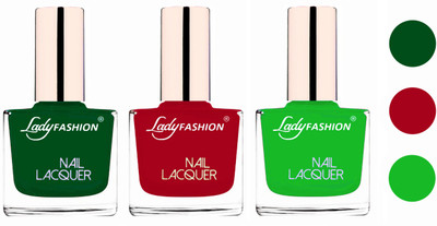 

Lady Fashion Extra Shine Extra Long Stay Chip Resistant Nail Polish (Set Of 3) Dark Green,Dark Red,Light Green(Pack of 3)