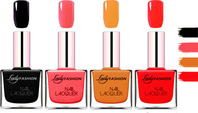 

Lady Fashion Extra Shine Extra Long Stay Chip Resistant Nail Polish Black,Baby Pink,Nude,Juice Red(Pack of 4)