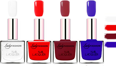 

Lady Fashion Extra Shine Extra Long Stay Chip Resistant Nail Polish White,Red,Violet,Blue(Pack of 4)