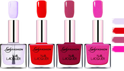 

Lady Fashion Extra Shine Extra Long Stay Chip Resistant Nail Polish Top Coat,Red,Maroon,Mettalic Pink(Pack of 4)