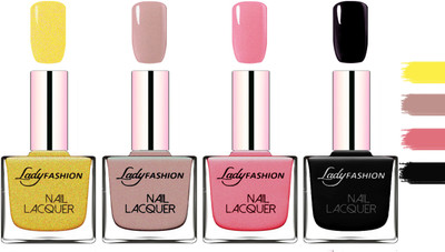 

Lady Fashion Extra Shine Extra Long Stay Chip Resistant Nail Polish Golden,Silky Purple,Silky Pink,Black(Pack of 4)