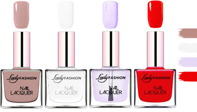 

Lady Fashion Extra Shine Extra Long Stay Chip Resistant Nail Polish Golden,White,Top Coat,Red(Pack of 4)