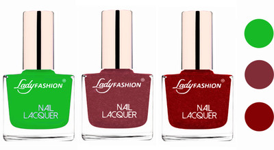 

Lady Fashion Extra Shine Extra Long Stay Chip Resistant Nail Polish (Set Of 3) Light Green,Mauve,Red(Pack of 3)
