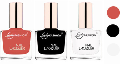 

Lady Fashion Extra Shine Extra Long Stay Chip Resistant Nail Polish (set of 3) Nude,Black,White(Pack of 3)