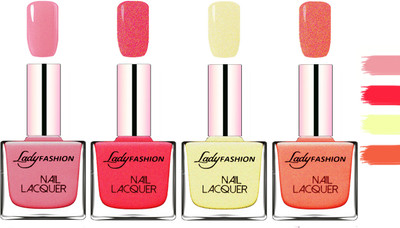 

Lady Fashion Extra Shine Extra Long Stay Chip Resistant Nail Polish Silky Pink,Bright Pink,Mettalic Gold,Orange Silk(Pack of 4)