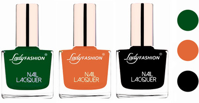 

Lady Fashion Extra Shine Extra Long Stay Chip Resistant Nail Polish (Set Of 3) Dark Green,Nude,Black(Pack of 3)