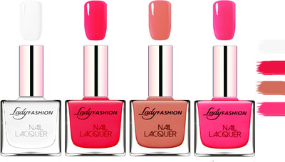 

Lady Fashion Extra Shine Extra Long Stay Chip Resistant Nail Polish White,Sweet Red,Nude,Pink(Pack of 4)