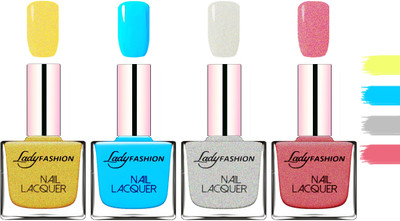 

Lady Fashion Extra Shine Extra Long Stay Chip Resistant Nail Polish Golden,Sky Blue,Grey,Mauve(Pack of 4)