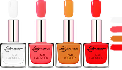 

Lady Fashion Extra Shine Extra Long Stay Chip Resistant Nail Polish White,Baby Pink,Nude,Juice Red(Pack of 4)