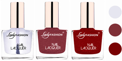Lady Fashion Extra Shine Extra Long Stay Chip Resistant Nail Polish (Set Of 3) Transparent,Mauve,Red(Pack of 3)