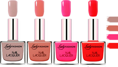 

Lady Fashion Extra Shine Extra Long Stay Chip Resistant Nail Polish Silky Purple,Nude,Pink,Bright Red(Pack of 4)