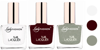 

Lady Fashion Extra Shine Extra Long Stay Chip Resistant Nail Polish (Set Of 3) White,Maroon,Grey(Pack of 3)