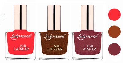 

Lady Fashion Extra Shine Extra Long Stay Chip Resistant Nail Polish (set of 3) Baby Pink,Copper,Mauve(Pack of 3)