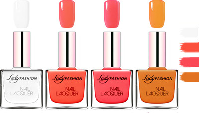 

Lady Fashion Extra Shine Extra Long Stay Chip Resistant Nail Polish White,Light Orange,Baby Pink,Nude(Pack of 4)