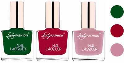 

Lady Fashion Extra Shine Extra Long Stay Chip Resistant Nail Polish (Set Of 3) Dark Green,Bright Pink,Silky Purple(Pack of 3)