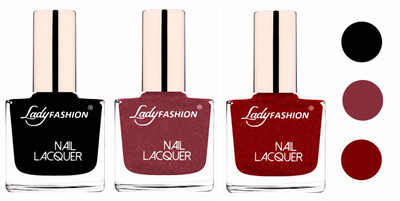 

Lady Fashion Extra Shine Extra Long Stay Chip Resistant Nail Polish (Set Of 3) Black,Mauve,Red(Pack of 3)