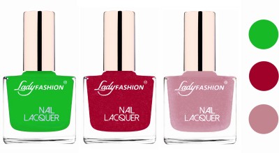 Lady FASHION Extra Shine Extra Long Stay Chip Resistant Nail Polish (Set Of 3) Light Green,Bright Pink,Silky Purple(Pack of 3)