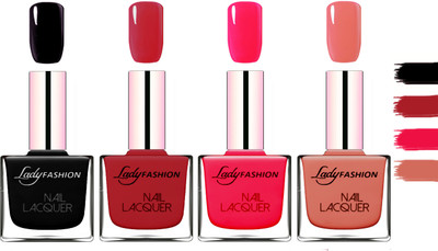 

Lady Fashion Extra Shine Extra Long Stay Chip Resistant Nail Polish Black,Dark Red,Sweet Red,Nude(Pack of 4)