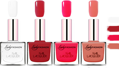

Lady Fashion Extra Shine Extra Long Stay Chip Resistant Nail Polish White,Dark Red,Sweet Red,Nude(Pack of 4)