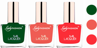 

Lady Fashion Extra Shine Extra Long Stay Chip Resistant Nail Polish (Set Of 3) Dark Green,Light Orange,Baby Pink(Pack of 3)