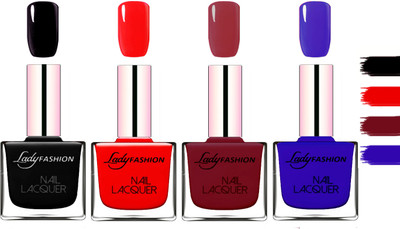 

Lady Fashion Extra Shine Extra Long Stay Chip Resistant Nail Polish Black,Red,Violet,Blue(Pack of 4)