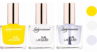 

Lady Fashion Extra Shine Extra Long Stay Chip Resistant Nail Polish (Set Of 3) Yellow,White,Transparent(Pack of 3)