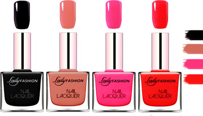 

Lady Fashion Extra Shine Extra Long Stay Chip Resistant Nail Polish Black,Nude,Pink,Bright Red(Pack of 4)