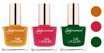 

Lady Fashion Extra Shine Extra Long Stay Chip Resistant Nail Polish (Set Of 3) Golden,Mettalic Pink,Dark Green(Pack of 3)