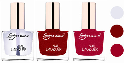 

Lady Fashion Extra Shine Extra Long Stay Chip Resistant Nail Polish (Set Of 3) Transparent,Red,Bright Pink(Pack of 3)