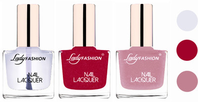 

Lady Fashion Extra Shine Extra Long Stay Chip Resistant Nail Polish (Set Of 3) Transparent,Bright Pink,Silky Purple(Pack of 3)
