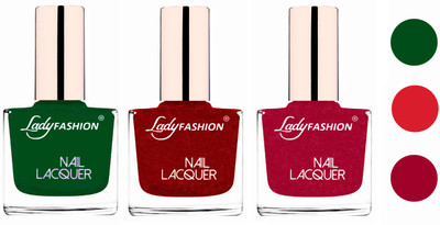 

Lady Fashion Extra Shine Extra Long Stay Chip Resistant Nail Polish (Set Of 3) Dark Green,Red,Bright Pink(Pack of 3)