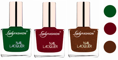 Lady Fashion Extra Shine Extra Long Stay Chip Resistant Nail Polish (Set Of 3) Dark Green,copper,Mauve(Pack of 3)