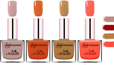 

Lady Fashion Extra Shine Extra Long Stay Chip Resistant Nail Polish Silky Purple,Copper,Mettalic Brown,Light Orange(Pack of 4)