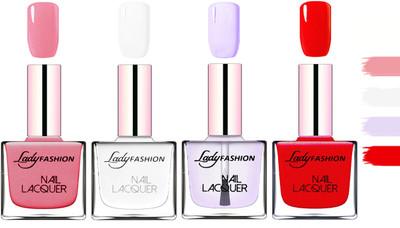 

Lady Fashion Extra Shine Extra Long Stay Chip Resistant Nail Polish Silky Pink,White,Top Coat,Red(Pack of 4)