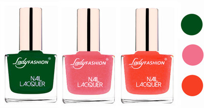 

Lady Fashion Extra Shine Extra Long Stay Chip Resistant Nail Polish (Set Of 3) Dark Green,Silky Pink,Orange Silk(Pack of 3)