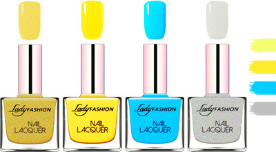 

Lady Fashion Extra Shine Extra Long Stay Chip Resistant Nail Polish Golden,Yellow,Sky Blue,Grey(Pack of 4)