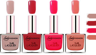 

Lady Fashion Extra Shine Extra Long Stay Chip Resistant Nail Polish Silky Purple,Dark Red,Sweet Red,Nude(Pack of 4)
