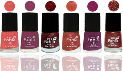 

FABIA 6pcs (6ml each) Glossy Shine Nail Polish Premium Collection for Wedding, Party, Collage Girls 94 Light Peach-Dark Cherry Blossom-Brick Red-Dark Peach-Shock Pink-Jerry Wine(Pack of 6)