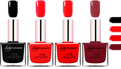 

Lady Fashion Extra Shine Extra Long Stay Chip Resistant Nail Polish Black,Bright Red,Red,Violet(Pack of 4)