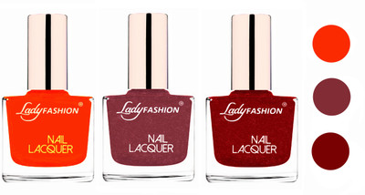 

Lady Fashion Extra Shine Extra Long Stay Chip Resistant Nail Polish (Set Of 3) Juicy Orange,Mauve,Red(Pack of 3)