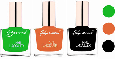 

Lady Fashion Extra Shine Extra Long Stay Chip Resistant Nail Polish (Set Of 3) Light Green,Nude,Black(Pack of 3)