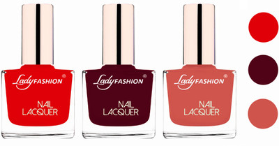 

Lady Fashion Extra Shine Extra Long Stay Chip Resistant Nail Polish (Set Of 3) Bright Red,Maroon,Nude(Pack of 3)