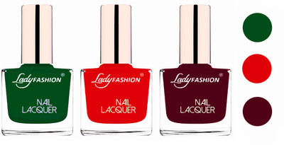 

Lady Fashion Extra Shine Extra Long Stay Chip Resistant Nail Polish (Set Of 3) Dark Green,Bright Red,Maroon(Pack of 3)