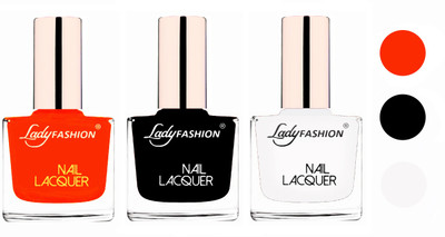 

Lady Fashion Extra Shine Extra Long Stay Chip Resistant Nail Polish (Set Of 3) Juicy Orange,Black,White(Pack of 3)