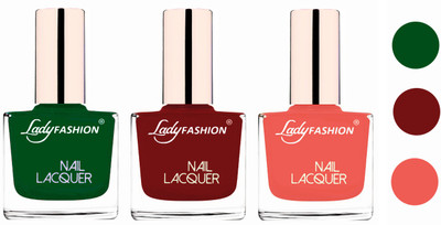 

Lady Fashion Extra Shine Extra Long Stay Chip Resistant Nail Polish (Set Of 3) Dark Green,Coffee,Light Orange(Pack of 3)