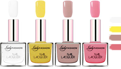 

Lady Fashion Extra Shine Extra Long Stay Chip Resistant Nail Polish White,Golden,Silky Purple,Silky Pink(Pack of 4)