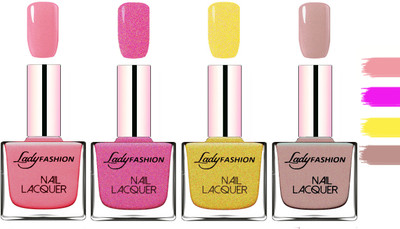 

Lady Fashion Extra Shine Extra Long Stay Chip Resistant Nail Polish Silky Pink,Abricoat Rose,Golden,Silky Purple(Pack of 4)
