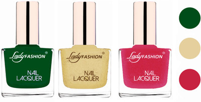 

Lady Fashion Extra Shine Extra Long Stay Chip Resistant Nail Polish (Set Of 3) Dark Green,Mettalic Gold,Mettalic Pink(Pack of 3)