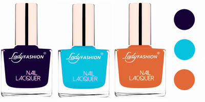 Lady Fashion Extra Shine Extra Long Stay Chip Resistant Nail Polish (Set Of 3) Blue,Sky Blue,Nude(Pack of 3)