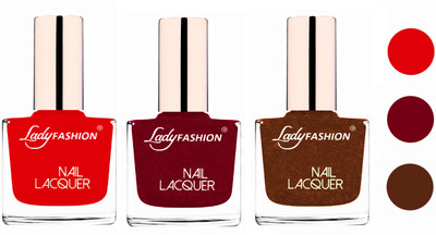 

Lady Fashion Extra Shine Extra Long Stay Chip Resistant Nail Polish (Set Of 3) Bright Red,Pink,Copper(Pack of 3)